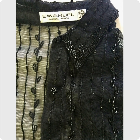 Vintage Black Beaded Blouse Emanuel Ungaro Beaded Net Blouse - Picture 6 of 6